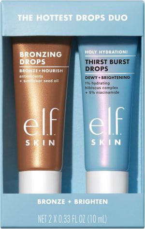 e.l.f. The Hottest Drops Duo, Holy Hydration! Thirst Burst Drops & Bronzing Drops, For Dewy, Glowy & Sun-Kissed Finish, With Hyaluronic Acid & 5% Niacinamide, Vegan & Cruelty-Free, Travel-Size
