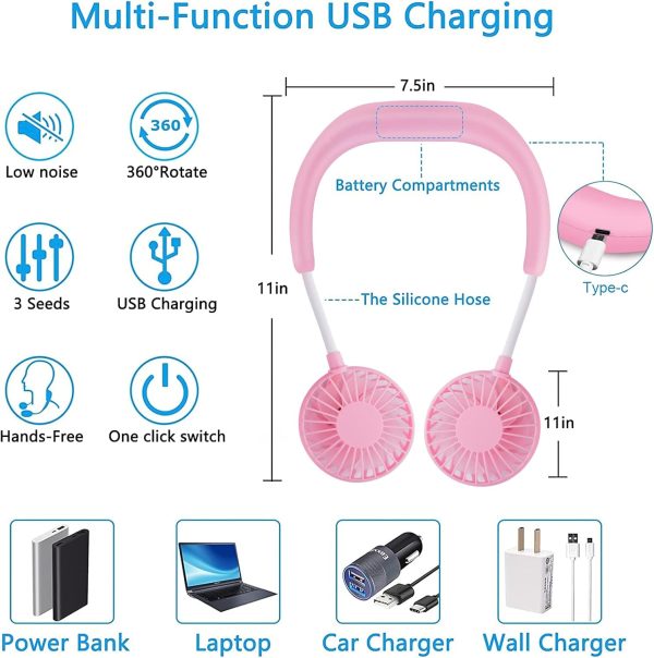 ⁦SZ-Jiaoyu Mini Handheld USB Facial Fan for Hands-Free Sports, Mini Cooling Fan Around Your Neck for Travel, Office, Home Room, Outdoor Sports, 300x190 Multi Color⁩ - الصورة ⁦5⁩