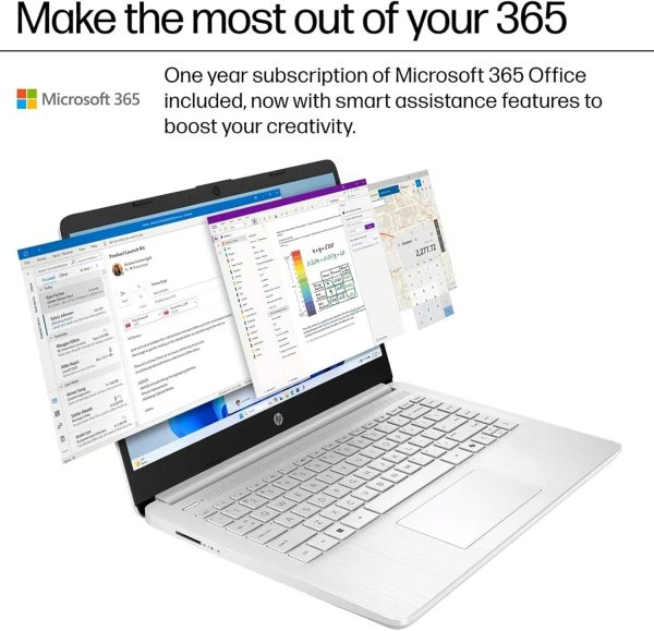 ⁦HP 2025 Student Business Laptop Computer - w/1 Year Office 365, 16GB RAM, 128GB UFS & 256GB SD Card, Ai Copilot Intel 4-Core Processor, HD Display, Windows 11 Pro(Silver)⁩ - الصورة ⁦4⁩