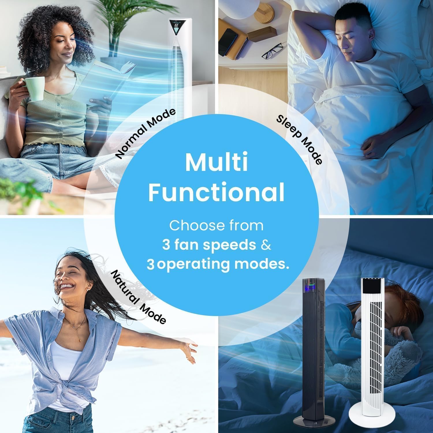 Jorunb Tower Fan with Remote 90 Oscillation Bladeless Standing Fan 27ft/s High-Speed 34dB Quiet Floor Fan Pedestal Fans with 3 Speeds 3 Modes 12H Timer Temperature LED Display (White) 7 Jorunb Tower Fan with Remote 90 Oscillation Bladeless Standing Fan 27ft/s High-Speed 34dB Quiet Floor Fan Pedestal Fans with 3 Speeds 3 Modes 12H Timer Temperature LED Display (White) - الصورة 7