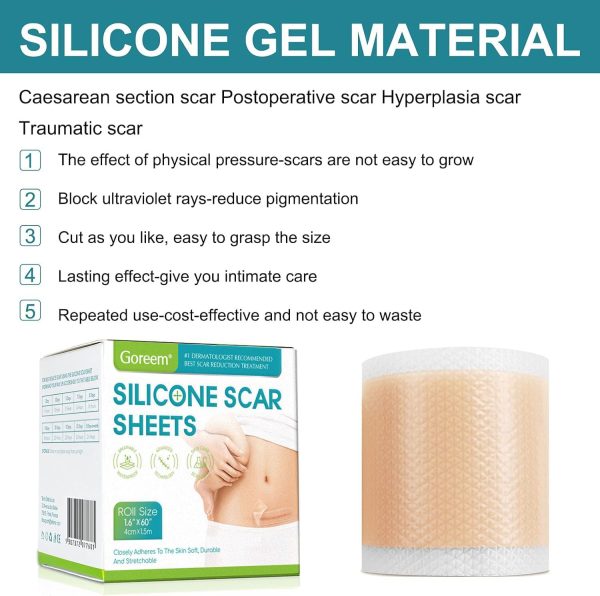 ⁦Goreem Silicone Scar Sheets for Keloid & Burns (1.5 Meter*2) Grade Soft Silicone Gel Tape for Scar Removal - Painless Solution for Scars, Acne Scars & Wound Care⁩ - الصورة ⁦5⁩