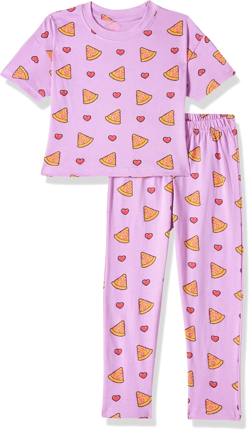 T2F Girls Cotton Printed Oversized Fit Crop Top and Pant Pajama Set