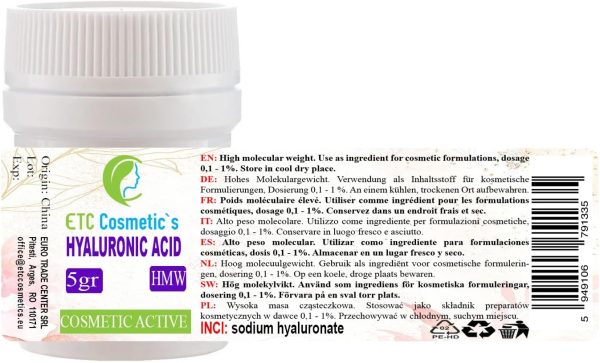 ⁦Be-naturally Hyaluronic Acid Powder External Effect 5 g HMW (HIGH Molecular Weight) (HYALURONIC ACID POWDER 5 g) White High Molecular Powder for Making Yourself a Transparent Hyaluronic Serum⁩ - الصورة ⁦2⁩
