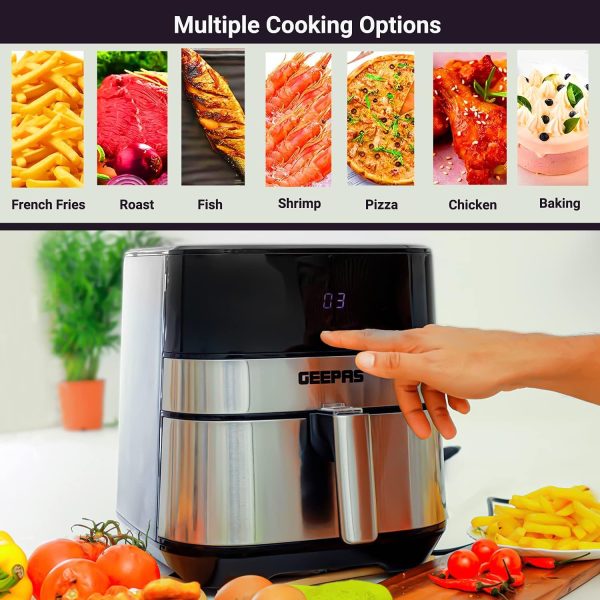 ⁦Geepas Air Fryer 1700W -Hot Air Fryers, 5 Litres Electric Air Cooker With Digital Touch Screen & Preheat, 60 Minute Timer, Led Display, Auto Shut Off⁩ - الصورة ⁦6⁩