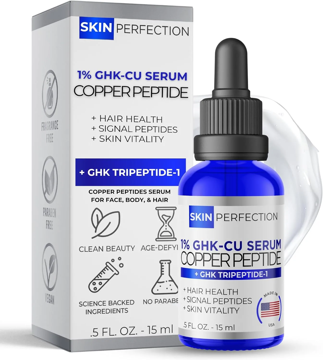 Copper Peptide GHK-Cu DIY Make Your Own Face and Hair Serum Mix with Any Skincare Product, Skin Perfection 0.5 Fl Oz, 300 Drops