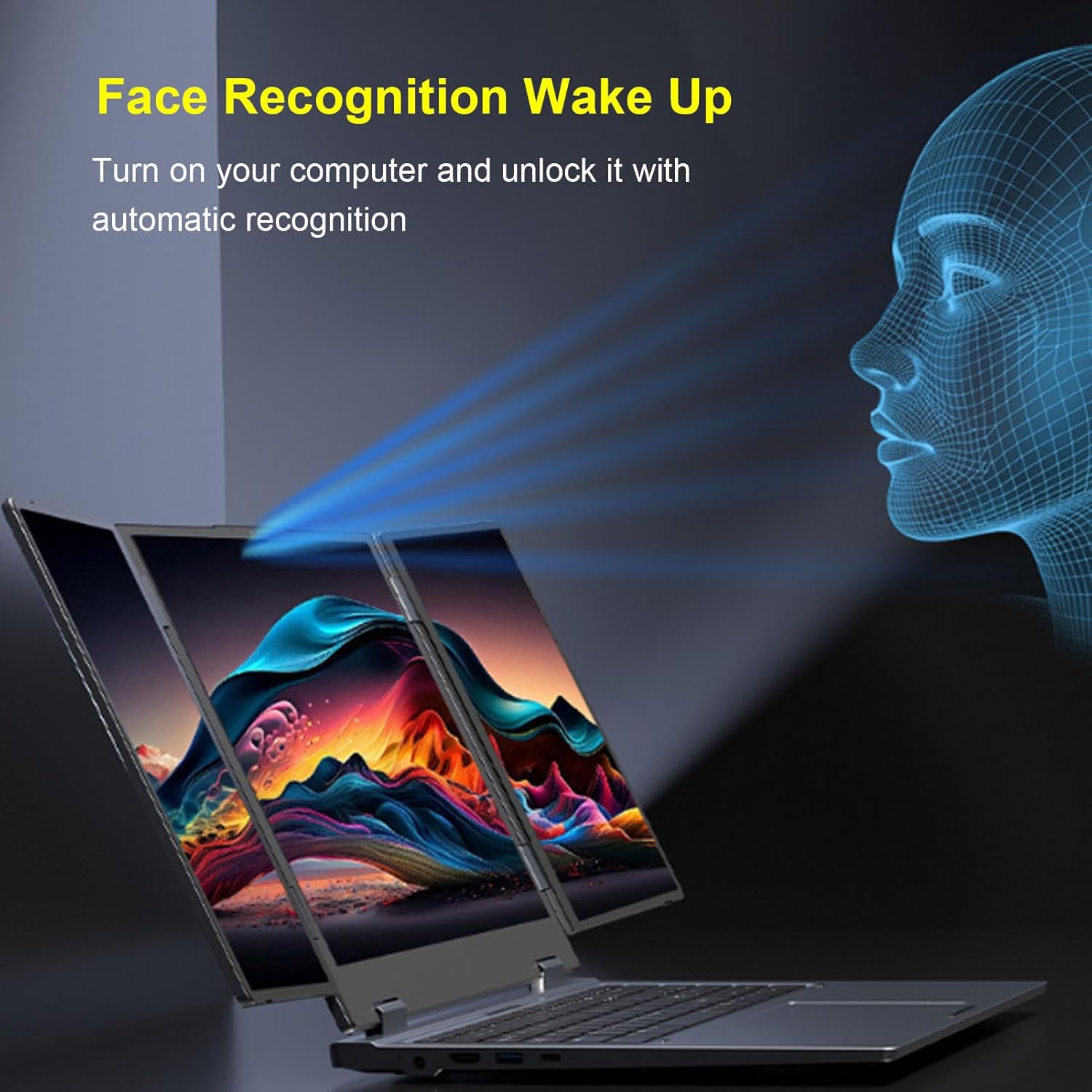 XUMIUZIY 16 Inch Triple Screen Laptop, Three Screen Foldable Portable Laptop, 16GB RAM 2TB SSD, WIFI6 RJ45 Facial Recognition (UK Plug) 3 XUMIUZIY 16 Inch Triple Screen Laptop, Three Screen Foldable Portable Laptop, 16GB RAM 2TB SSD, WIFI6 RJ45 Facial Recognition (UK Plug) - الصورة 3