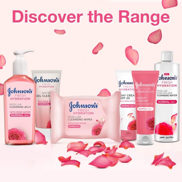 ⁦Johnson & Johnson Fresh Hydration Micellar Cleansing Wipes, Pack of 2x25 Wipes, with Rose Water, for Normal Skin Types, Targeted Eye Makeup Removal, Gentle Makeup Removing Wipes, Refreshing Hydration⁩ - الصورة ⁦6⁩