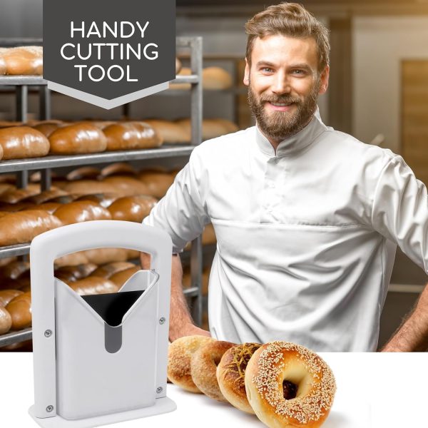 ⁦Tazweeq Bagel Cutter Slicer, Stainless Steel Adjustable Blade Cutter Slicer, Ergonomic Design Kitchen Bread Slicing Gadget, Ideal for Home and Commercial Use（White）⁩ - الصورة ⁦6⁩