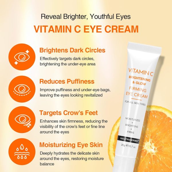 ⁦Neutriherbs Eye Cream Vitamin C Eye Gel for Dark Circles and Puffiness Repair Under Eye Cream with Hyaluronic Acid 20g e/0.7 oz.⁩ - الصورة ⁦2⁩