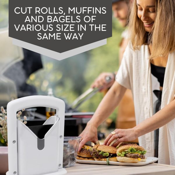 ⁦Tazweeq Bagel Cutter Slicer, Stainless Steel Adjustable Blade Cutter Slicer, Ergonomic Design Kitchen Bread Slicing Gadget, Ideal for Home and Commercial Use（White）⁩ - الصورة ⁦7⁩