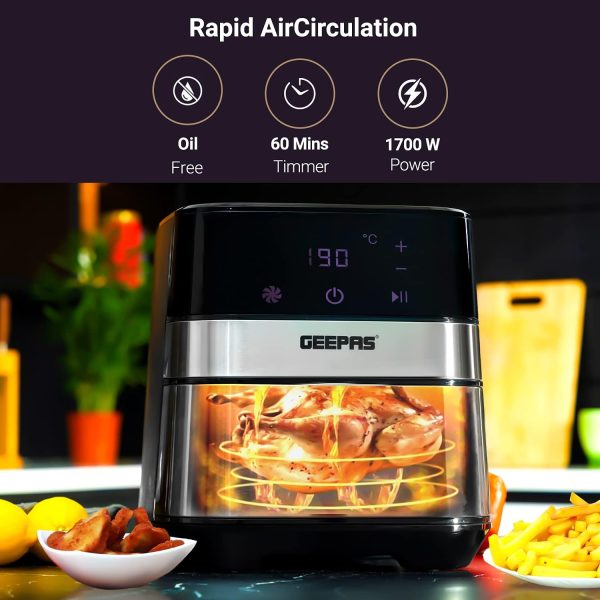 ⁦Geepas Air Fryer 1700W -Hot Air Fryers, 5 Litres Electric Air Cooker With Digital Touch Screen & Preheat, 60 Minute Timer, Led Display, Auto Shut Off⁩ - الصورة ⁦4⁩