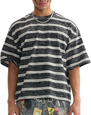 Men's Vintage Y2K Striped Short Sleeve T-Shirt Loose Fit Crewneck Summer Tee Baggy Color Block Summer Tops