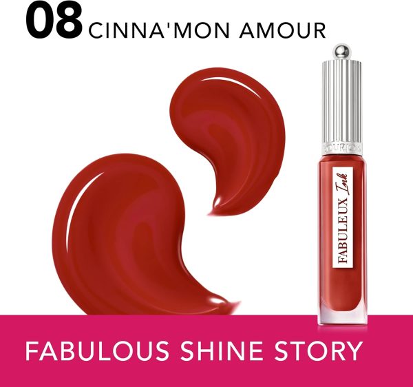 ⁦Bourjois Fabuleux Ink Lacquer, 08 Cinna'mon Amour, Glossy Lip Stain, Hydrating Non-sticky Shine, Smooth, Healthy-Looking Lips, Sunflower Oil, Smudge Proof and Transfer Proof, Up to 8H Wear, 3.5ml⁩ - الصورة ⁦2⁩