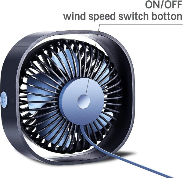 ⁦Arabest USB Desk Fan, 3 Speeds Strong Wind Cooling Portable Fan, 360°Rotatable Mini Fan for desk, Ultra Quiet Desktop Small Personal Fan for Desktop, Home, Office, Car, Outdoor Travel (Blue)⁩ - الصورة ⁦5⁩