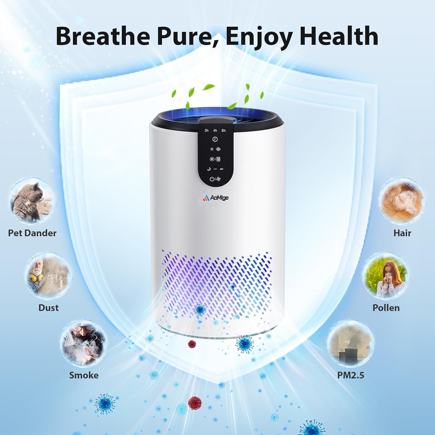 AoMige® Air Purifier for Home Up to 538 Ft²/h, HEPA Air Cleaner 3-in-1 Filter for Pollen, Smoke, Dust, Portable Purifier with Sleep Mode, Timer For Bedroom Office Kitchen (White) 6 AoMige® Air Purifier for Home Up to 538 Ft²/h, HEPA Air Cleaner 3-in-1 Filter for Pollen, Smoke, Dust, Portable Purifier with Sleep Mode, Timer For Bedroom Office Kitchen (White) - الصورة 6