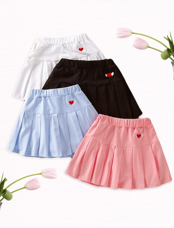 ⁦SEAUR Girls 2 Packs Sport Skirt Elastic Waist Tennis Skort Kids Pleated Skater Short Skirt School Uniform Cotton Skirt with Built-in Shorts for 3-11 Years⁩ - الصورة ⁦3⁩