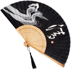 KASTWAVE Folding Hand Fan,Small Handheld Fans for Chinese Japanese Vintage Bamboo Silk Fans for Party Wedding Dancing Decoration Gift Performance (Black,Qing)