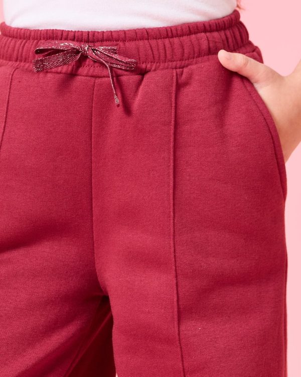 ⁦REDTAG Girls Crimson Solid Wide leg Active Track Pants 4-5 Years Black⁩ - الصورة ⁦5⁩