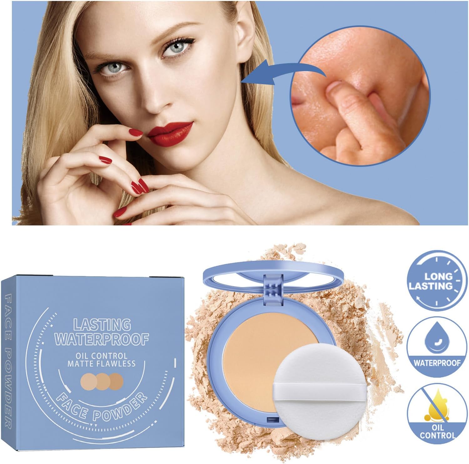 Xiquzal Pressed Powder, Matte Oil Control Makeup Powder, Poreless Setting Powder, Oil Control Face Pressed Powder, Natural Matte Setting Powder, Waterproof Powder, Creates Soft Focus Effect 4 Xiquzal Pressed Powder, Matte Oil Control Makeup Powder, Poreless Setting Powder, Oil Control Face Pressed Powder, Natural Matte Setting Powder, Waterproof Powder, Creates Soft Focus Effect - الصورة 4