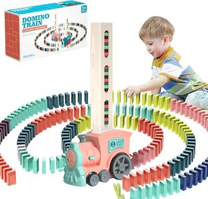 Domino Train Toy, 180PCS Locomotive Dominos Train Toys, Kids Electric Domino Train Set Building and Stacking Toy, Creative Automatic Domino Train for Kids Boys and Girls Age 3-12