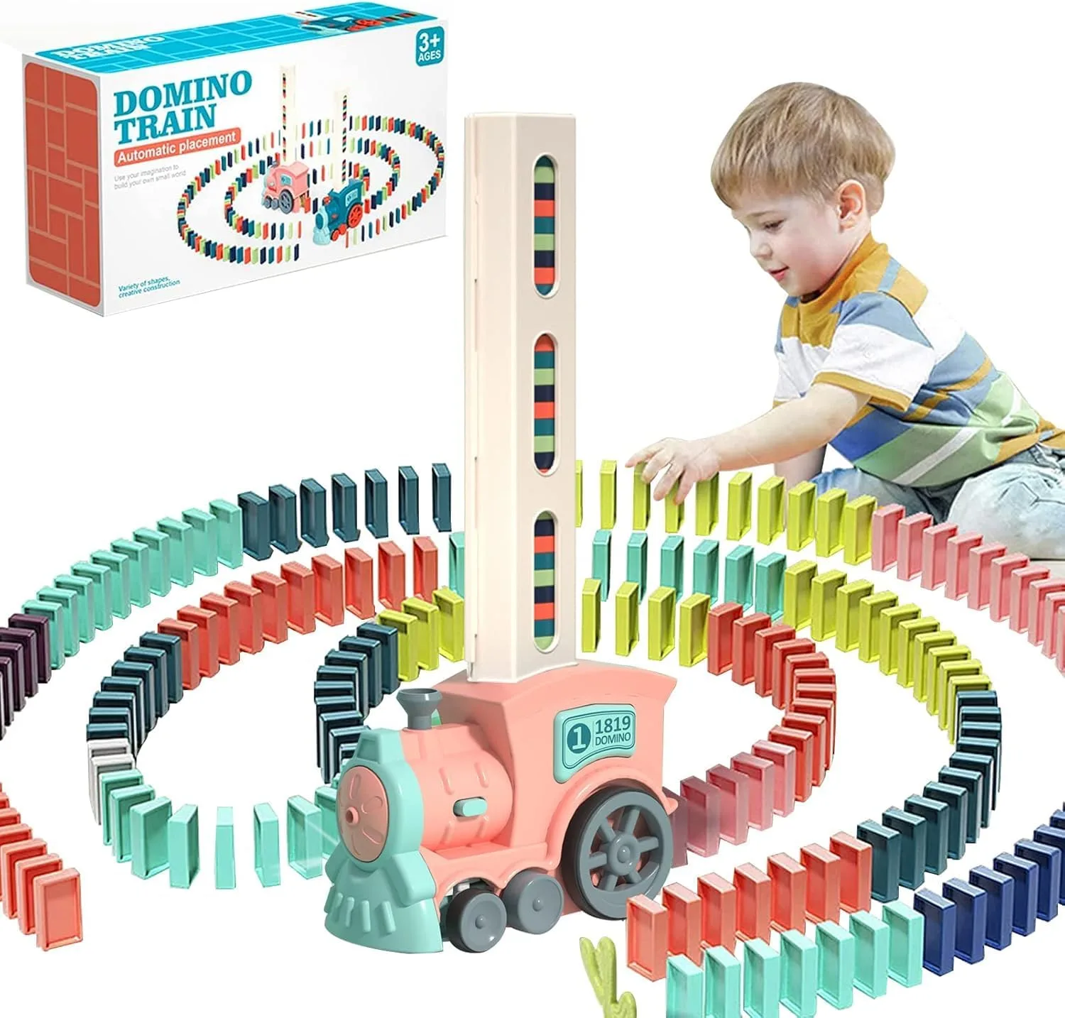 Domino Train Toy, 180PCS Locomotive Dominos Train Toys, Kids Electric Domino Train Set Building and Stacking Toy, Creative Automatic Domino Train for Kids Boys and Girls Age 3-12