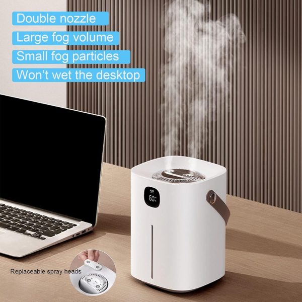 ⁦KASTWAVE Humidifiers for Bedroom, Portable Cool Mist Humidifiers 2L Top Fill Air Humidifier Dual Nozzle Spray Quiet Smart Ultrasonic Humidifiers for Baby, Home, Large Room with Auto Shut Off(Silver)⁩ - الصورة ⁦5⁩