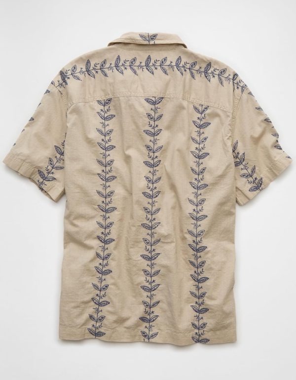 ⁦American Eagle Men Striped Button-Up Poolside Shirt⁩ - الصورة ⁦3⁩