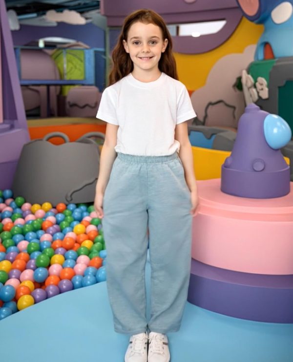⁦VeryNew 2 Pack Girls Straight Wide Leg Sweatpants Kids Casual High Waisted Baggy Joggers Track Pants for 8-12Y(Gray+Black)⁩ - الصورة ⁦2⁩