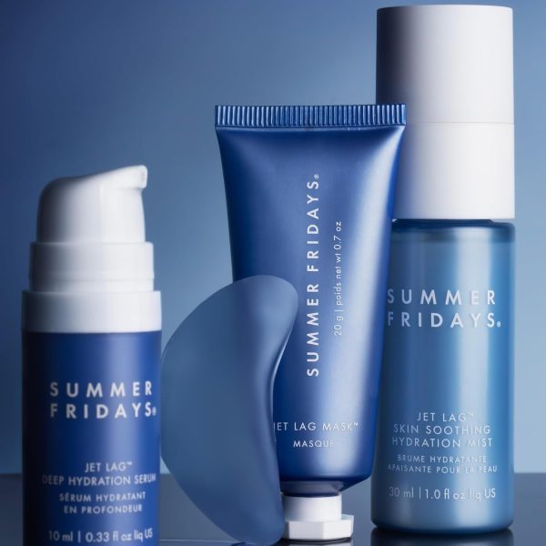 ⁦Summer Fridays Jet Lag Essentials Skincare Set - Travel Size Skincare Kit Including Jet Lag Eye Patches, Hydration Mist, Deep Hydration Face Serum & Mask (4 Count)⁩ - الصورة ⁦2⁩
