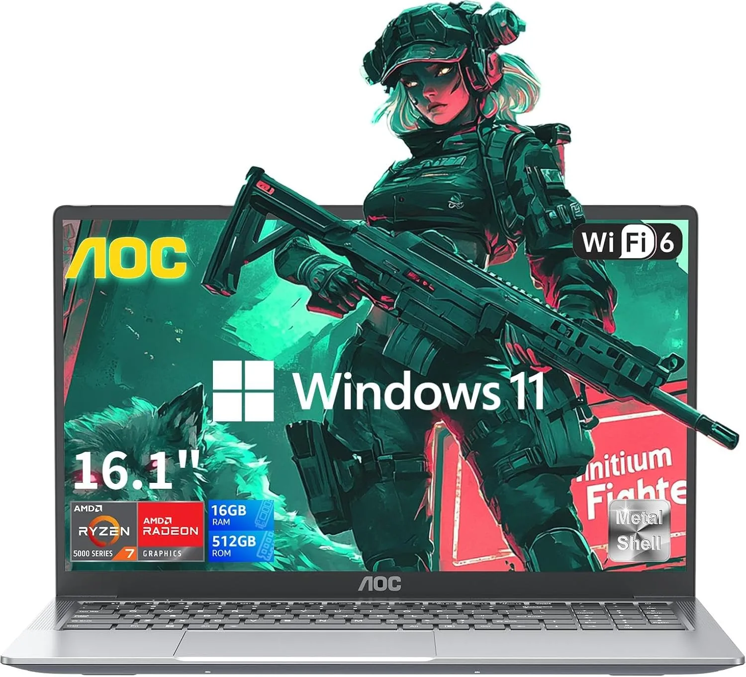 AOC 2025 AMD Laptop, 16.1” FHD Display, Ryzen 7 5700U CPU, (8C/16T, Up to 4.3GHz) 16GB RAM 512GB SSD, Laptop Computer, Wi-Fi 6, Backlit Keyboard, HDMI, USB3.2, Type-C, 53Wh Battery, Metal Shell