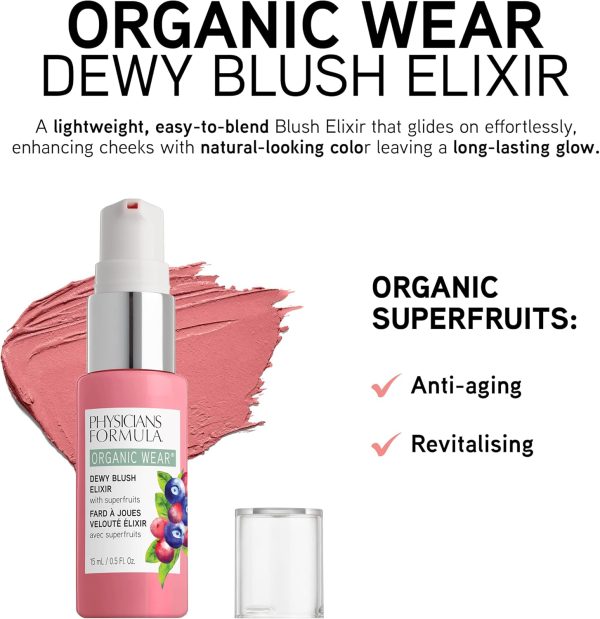 ⁦Physicians Formula Organic Wear Natural Dewy Face Blush Makeup Elixir, Pink Berry, 0.5 Fl Ounce⁩ - الصورة ⁦2⁩