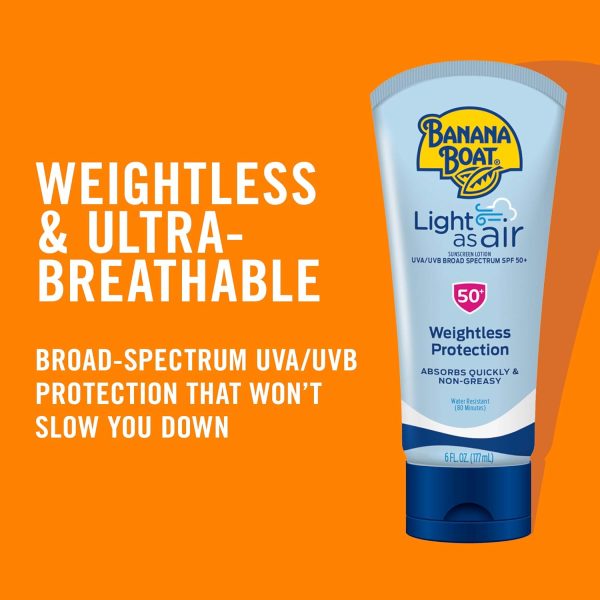 ⁦Banana Boat Light As Air Sunscreen Lotion SPF 50 Twin Pack | Lightweight Sunscreen, Lotion Sunscreen, Banana Boat Sunscreen Lotion for Body, Non-Greasy Sunscreen, Oxybenzone Free Sunscreen, 6oz each⁩ - الصورة ⁦3⁩