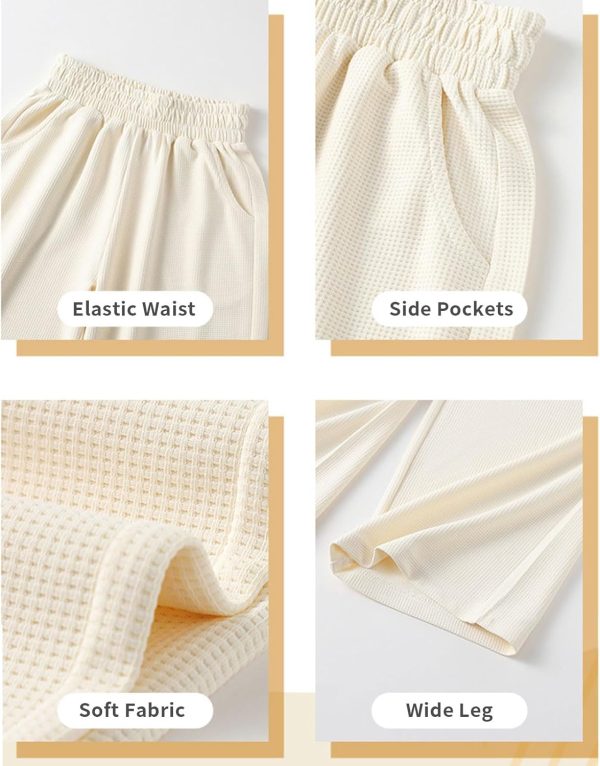 ⁦Djeanxa Girl's Wide Leg Sweatpants Baggy Straight Loose Sweat Pants High Waist Causal Kids Athletic Pants with Pockets 6-14Y⁩ - الصورة ⁦5⁩