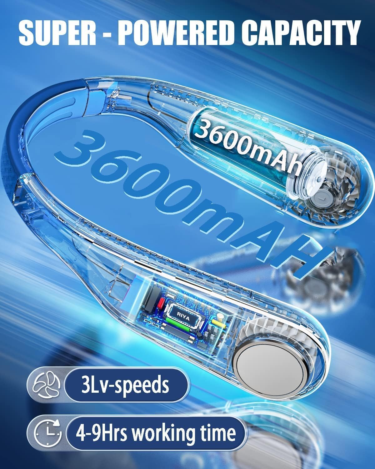 Khazna Bladeless Neck Fan -3600mAh Battery Operated Fan Rechargeable - Personal Portable Fan - 360° Cooling USB Wearable Fan - Low Noise, Up to 9Hrs Use Time Hanging Around Neck Fans (White) 3 Khazna Bladeless Neck Fan -3600mAh Battery Operated Fan Rechargeable - Personal Portable Fan - 360° Cooling USB Wearable Fan - Low Noise, Up to 9Hrs Use Time Hanging Around Neck Fans (White) - الصورة 3