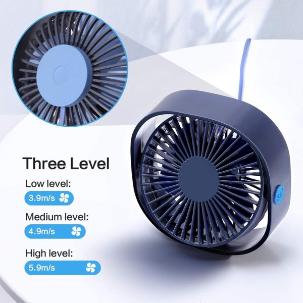 ⁦Arabest USB Desk Fan, 3 Speeds Strong Wind Cooling Portable Fan, 360°Rotatable Mini Fan for desk, Ultra Quiet Desktop Small Personal Fan for Desktop, Home, Office, Car, Outdoor Travel (Blue)⁩ - الصورة ⁦3⁩