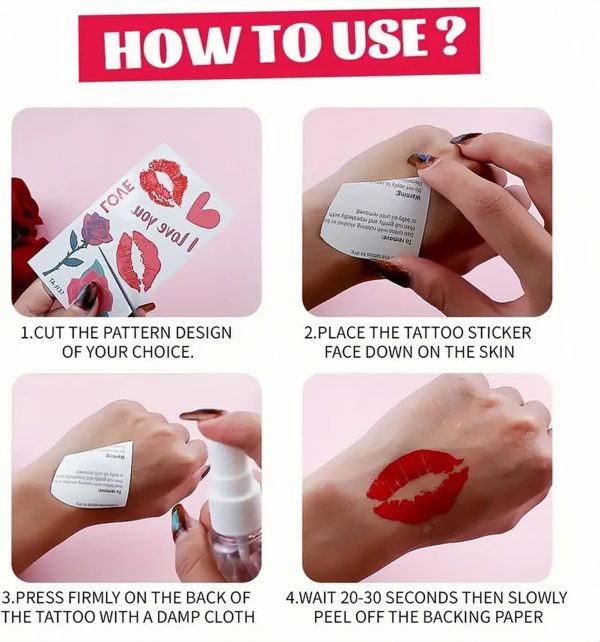 ⁦Tazweeq Valentines Day Temporary Tattoo Adult Kids, Romantic Red Heart Fake Tattoos, Love Gift Pink Luminous Tattoo Stickers, Glow at Night Semi Permanent Tattoo, for Women Valentines Decoration⁩ - الصورة ⁦6⁩