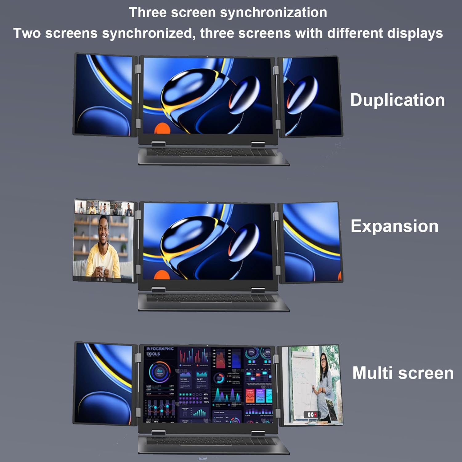 XUMIUZIY 16 Inch Triple Screen Laptop, Three Screen Foldable Portable Laptop, 16GB RAM 2TB SSD, WIFI6 RJ45 Facial Recognition (UK Plug) 5 XUMIUZIY 16 Inch Triple Screen Laptop, Three Screen Foldable Portable Laptop, 16GB RAM 2TB SSD, WIFI6 RJ45 Facial Recognition (UK Plug) - الصورة 5