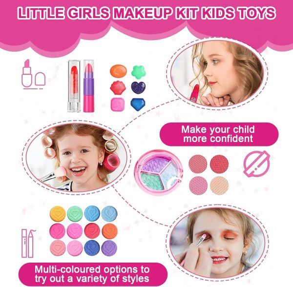 ⁦BOOM Kids Makeup Kit for Girls, 54PCS Washable Makeup Set with Portable Case, Safe & Non-Toxic Pretend Beauty Toy Gift for Girls Age 4 5 6 7 8 Years Old (Pink)⁩ - الصورة ⁦3⁩