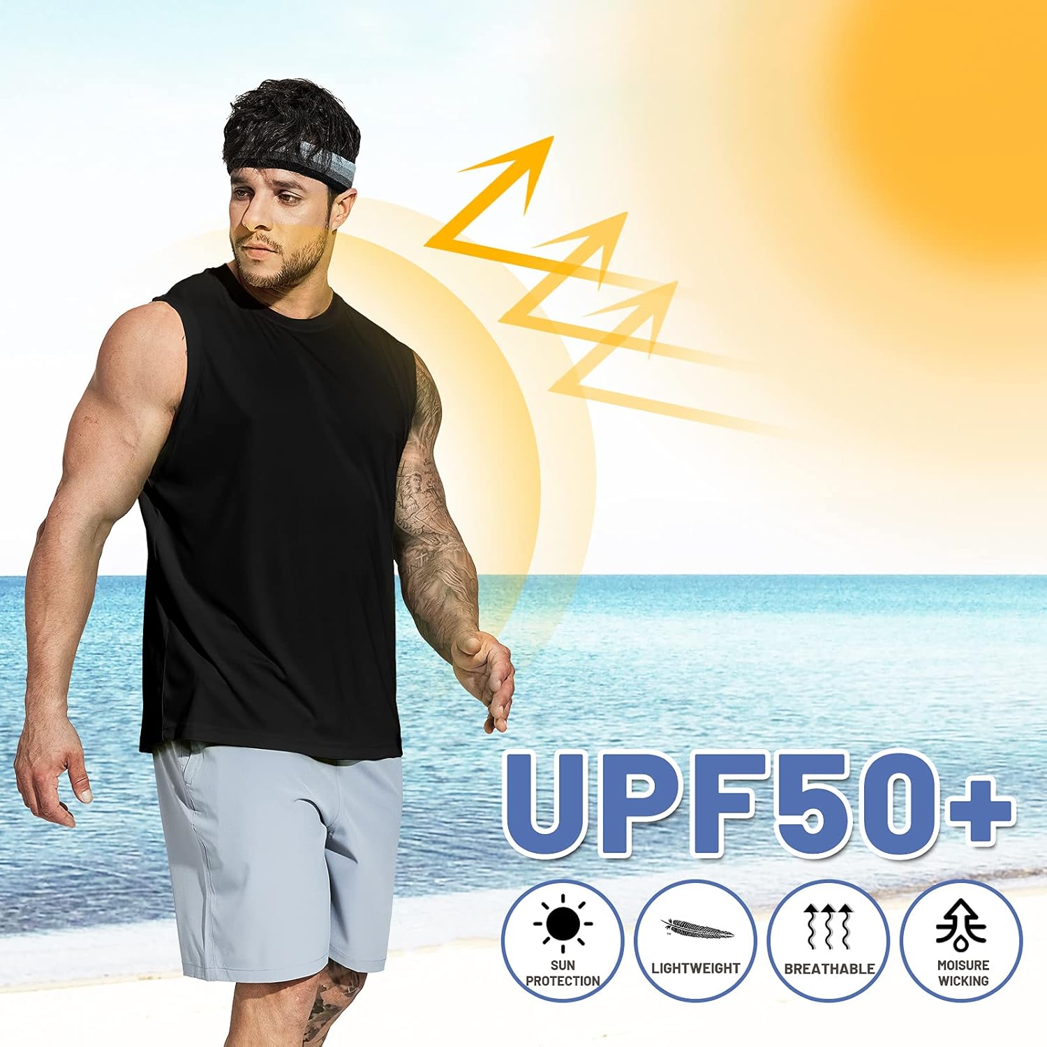 MIER Men's UPF 50+ Sleeveless Workout Swim Shirts Quick Dry Running Tank Tops UV Protection Muscle Tees 4 MIER Men's UPF 50+ Sleeveless Workout Swim Shirts Quick Dry Running Tank Tops UV Protection Muscle Tees - الصورة 4