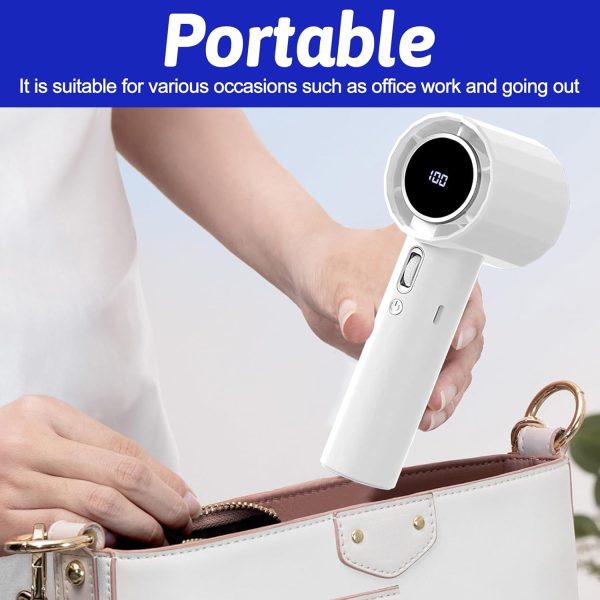 ⁦FOTN 2025 Portable Handheld Fan, High Speed Turbo Personal Fan with 100 Speed Adjustable & 3600mAh Battery USB Rechargeable, Digital Display, for Travel Camping Outdoor, Gifts for Women Men (White)⁩ - الصورة ⁦7⁩