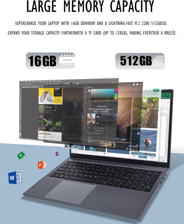 ⁦17 inch Laptop computers,12th Generation Processor N95 4C 4T(Up to 3.4Ghz),8GB DDR4 RAM 256GB SSD,1920*1080,10000mAh Large battery,Type-C(Data), WiFi5,BT,RJ45,Dual stereo speakers, backlit keyboard⁩ - الصورة ⁦3⁩
