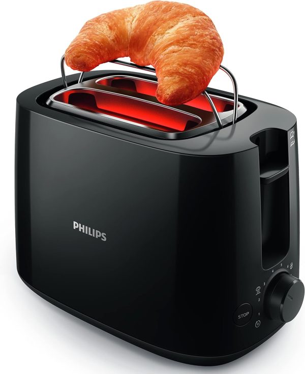 ⁦Versuni Philips Toaster, 8 Settings, Integrated bun warming rack, Compact design, Black, HD2581/91⁩ - الصورة ⁦3⁩