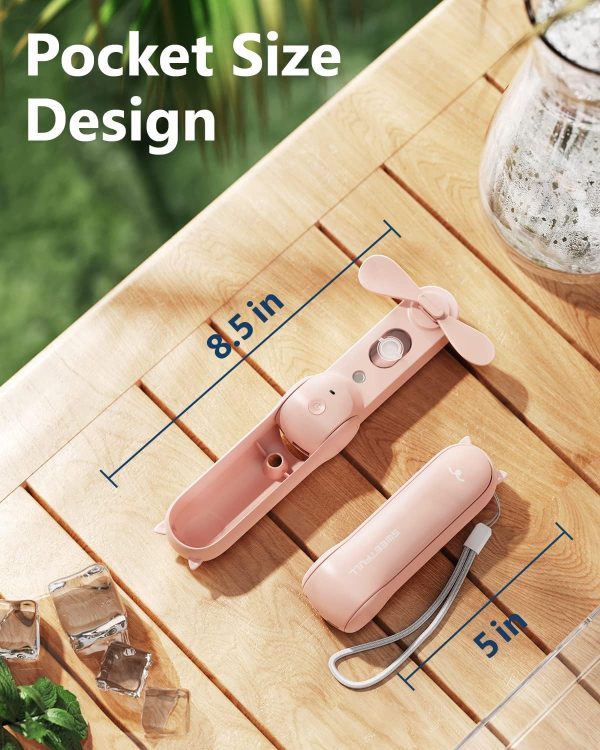 ⁦SWEETFULL Misting Fan Portable, Handheld Personal Mister Fans, Small Fan Rechargeable, Mini Spray Water Mist, Kids Women Portable Fans For Travel, Outdoors, Hiking, Camping Home Office (Pink)⁩ - الصورة ⁦5⁩
