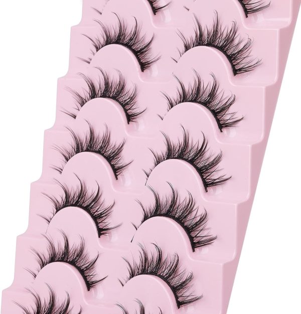 ⁦Aputue Manga Eyelashes, 7 Pair Natural Look False Eyelashes Anime Lashes, Mink Wispy Fluffy Spiky 3D Volume Eyelashes Pack Korean Japanese Asian Cosplay Fake Eyelashes for Girl Women⁩ - الصورة ⁦5⁩