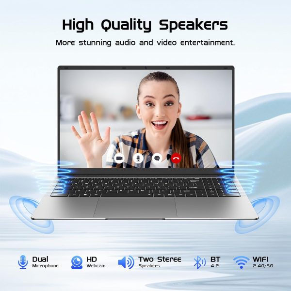 ⁦Laptop Computer 15.6" Window 11 Pro Laptops with 8GB RAM 256GB SSD,Ms Office 2024, 100% sRGB Screen, N4000 Processor, Notebook, Dual Band WiFi5, BT4.2, USB-A, HDMI,FHD 1920 * 1080 Display,Silver⁩ - الصورة ⁦4⁩