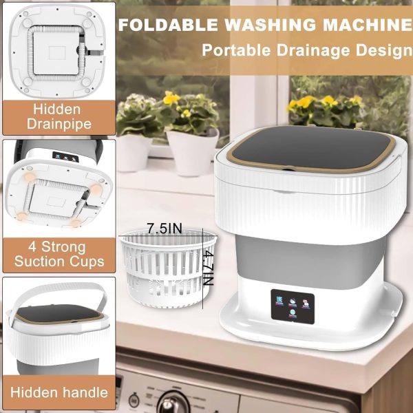 ⁦ALMEKAQUZ Portable Washing Machine, 11.5 Liter Mini Washer for Small Clothes, Underwear, Baby Clothes, Socks, Foldable Portable Washer for Apartments, Homes, Hotels, Camping, Rvs (Gray)⁩ - الصورة ⁦5⁩