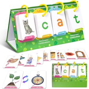 NALACAL CVC Word Flip Chart, CVC Words Builder Game, Phonics Flash Cards, Sight Words Games Activity Educational Learning Tool for School Supplies, Special Education, Speech Therapy（129Pcs）