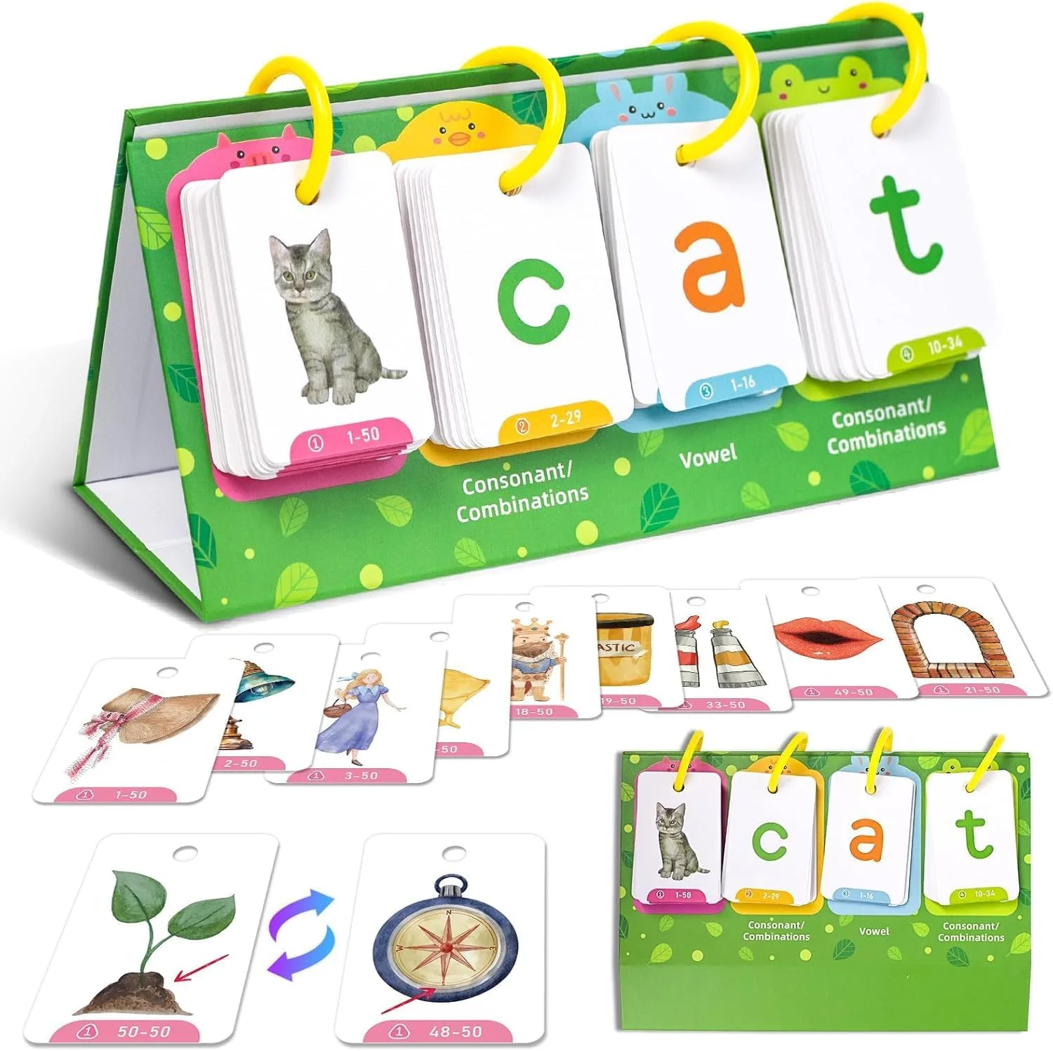 NALACAL CVC Word Flip Chart, CVC Words Builder Game, Phonics Flash Cards, Sight Words Games Activity Educational Learning Tool for School Supplies, Special Education, Speech Therapy（129Pcs）
