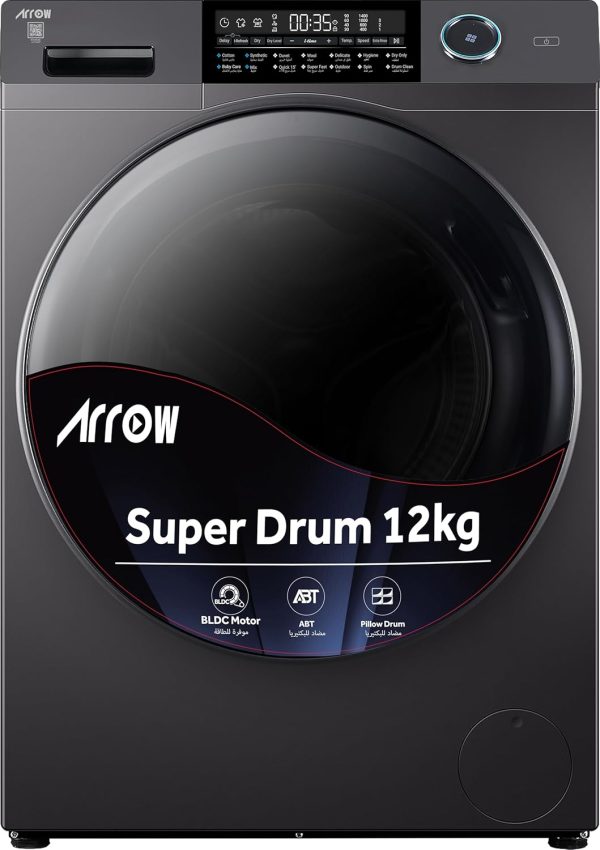 Arrow Front Load Washing Machine, 12kg | Dryer 8kg Capacity with Steam | 15 programs |140 Degree Door Open Angle | Display LED Screen |RO-12FWDHS