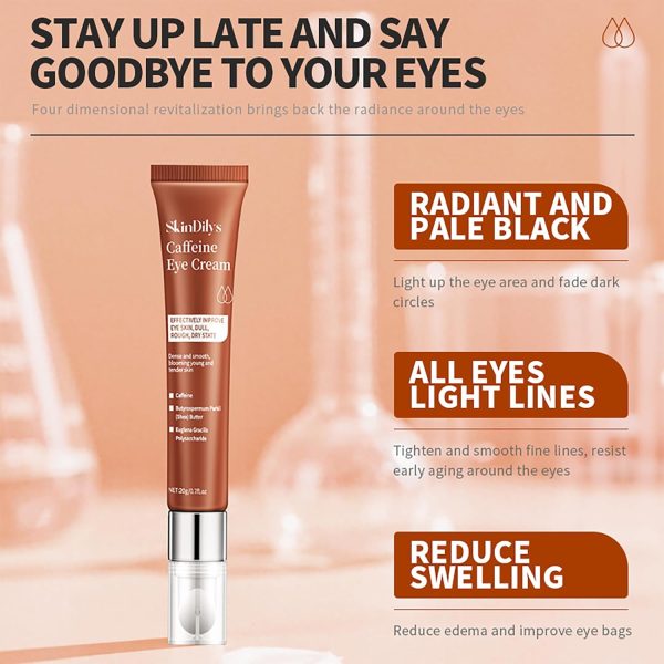 ⁦Skindilys Australia Caffeine Eye Cream 20g / Antioxidant, Promote Microcirculation, Reduce Puffiness, Dark Circles, Fine Lines, and Hydrate Deeply for Smoother, Firmer, and Brighter Under-Eye Skin⁩ - الصورة ⁦3⁩